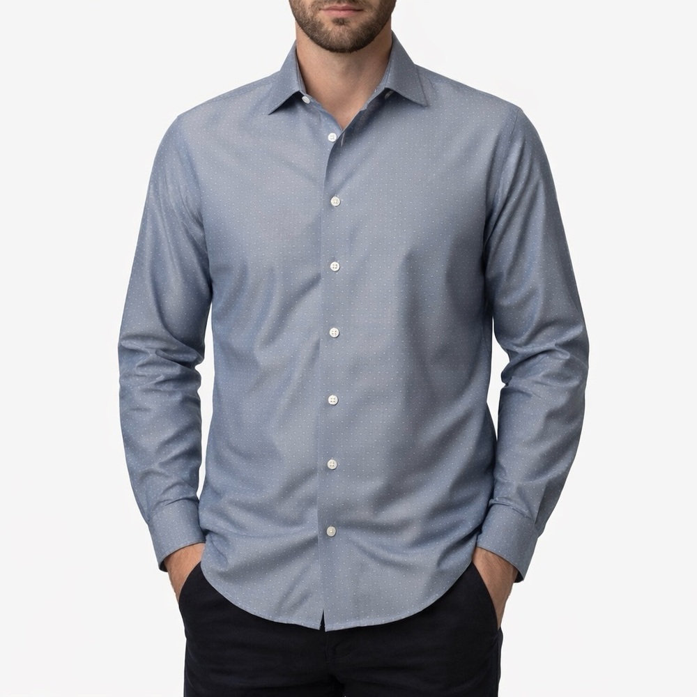 Egara Men's Blue White Dots Long Sleeve Button-Up Dress Shirt Size XL